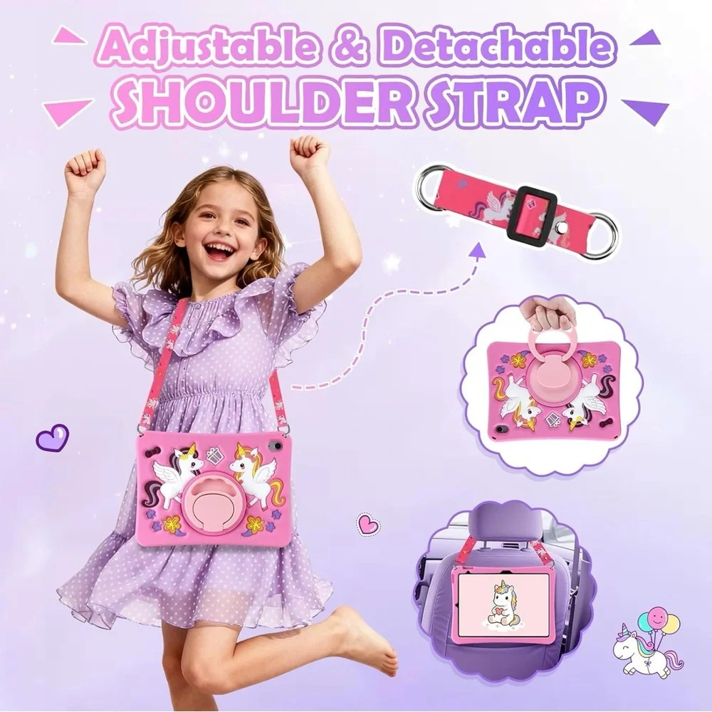 Kids iPad 11th Gen 11 Case iPad 10th 10.9 Unicorn Pink Strap Stand